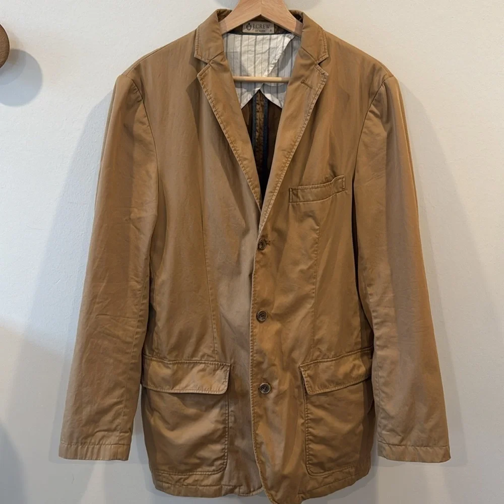 J. Crew Men’s Clayton Sportscoat Khaki Tan Beige Front Pockets Broken In Size S
